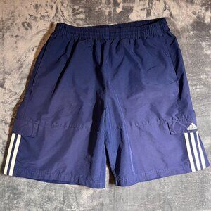 Adidas Vintage Out Striped Above Knee Cargo Shorts Blue Size L